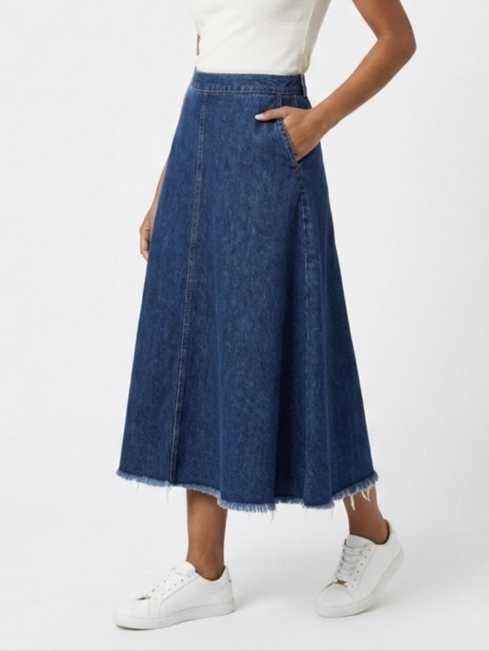 Azul By Moussy Vintage Denim Skirt Maxi Women  Distressed Raw Hem Made in Japan
